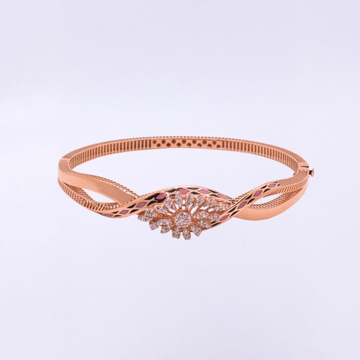 18KT Rose Gold Diamond Bracelet with Pink Enamel - Image 1