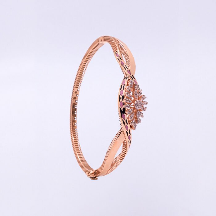 18KT Rose Gold Diamond Bracelet with Pink Enamel - Image 2