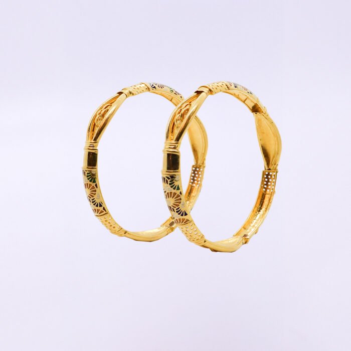 22KT Gold Enamel Floral Bangles - Image 3
