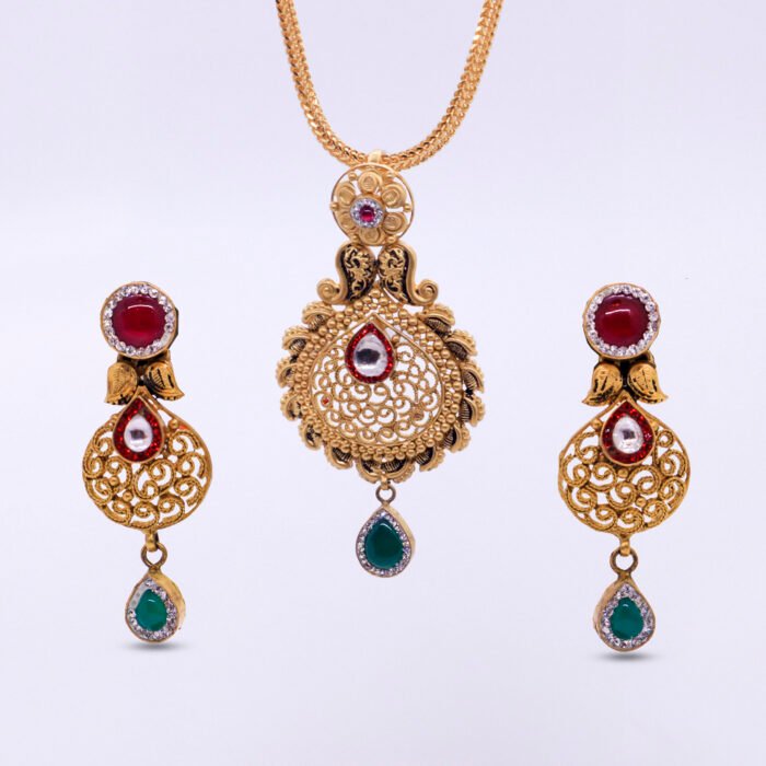 22KT Gold Regal Gemstones Pendant Set - Image 1