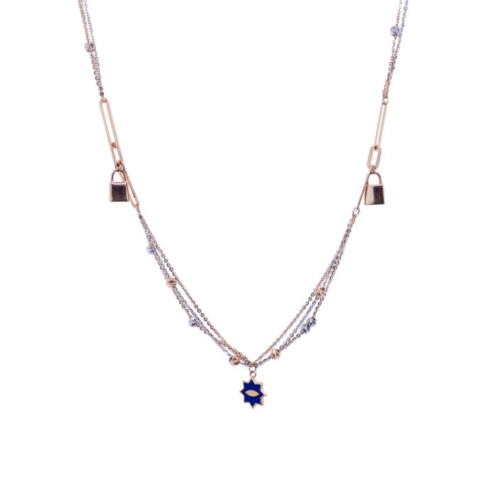 18KT Rose & White Gold Modern Multi Layered Charm Chain - Image 1
