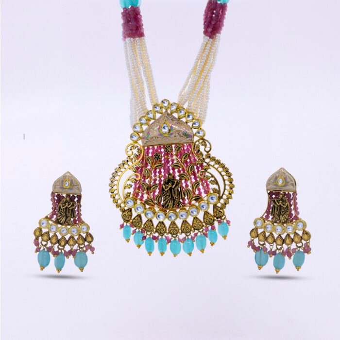 22KT Gold Eternal Temple Pendant Set with Meenakari - Image 1