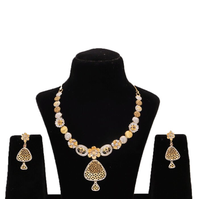 22KT Gold Bloomy Antique Necklace with Earrings - Image 1